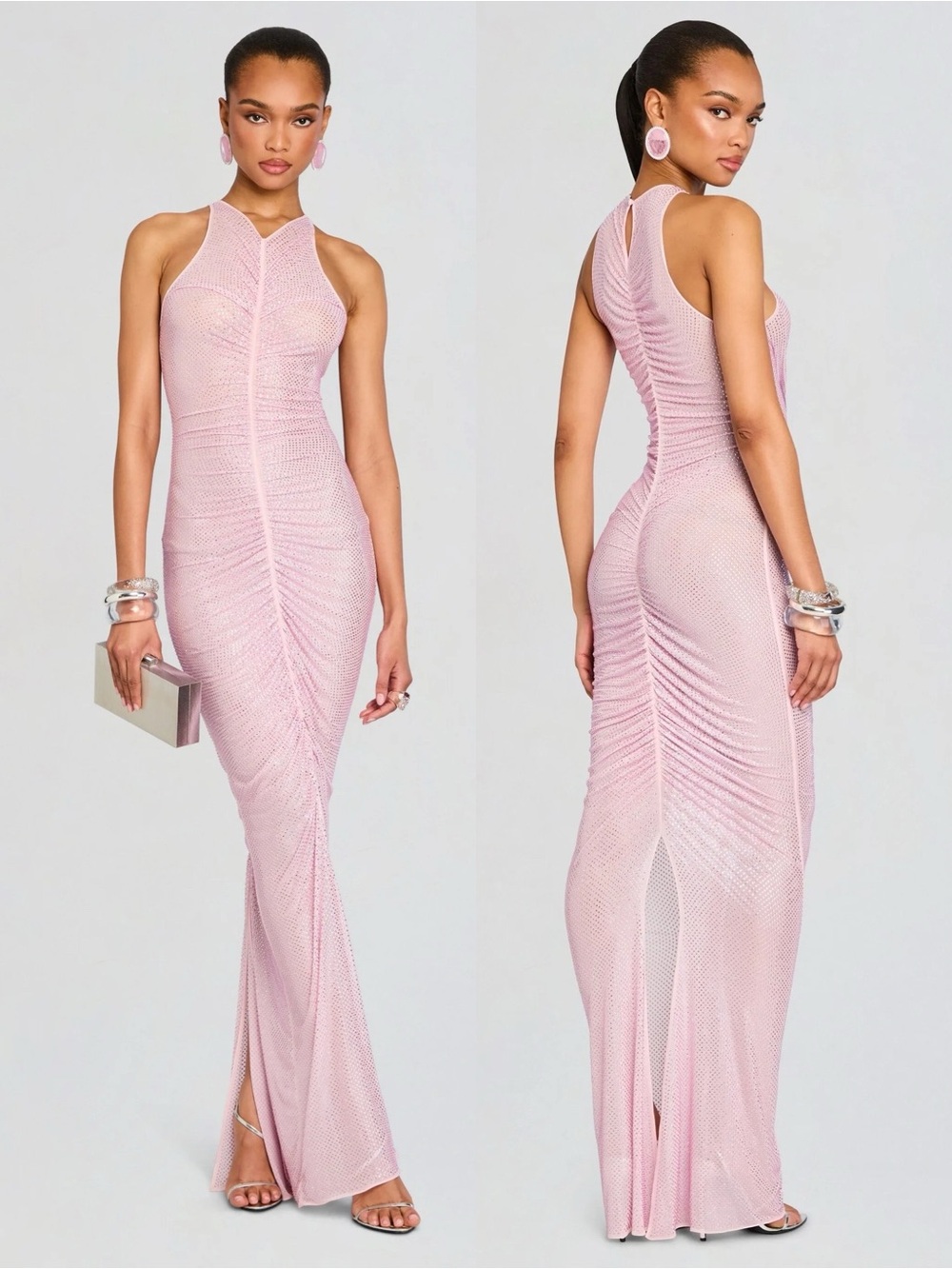 Retrofete Marsann Embellished Ruched Dress Primrose Pink NEW with tags